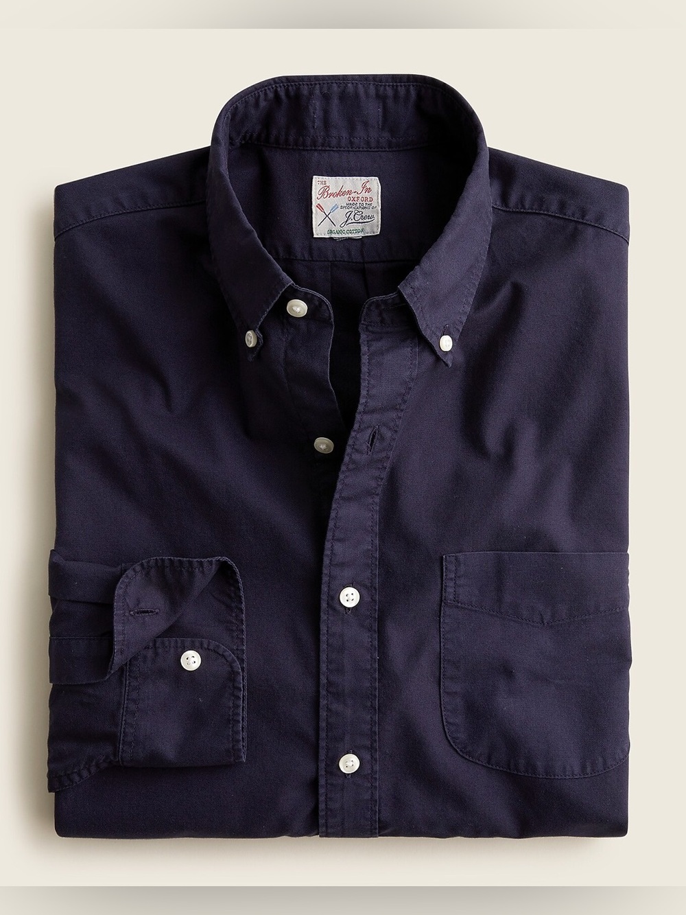 J.Crew Men’s Broken-In Garment-Dyed Organic Cotton Oxford Shirt Navy Large Slim